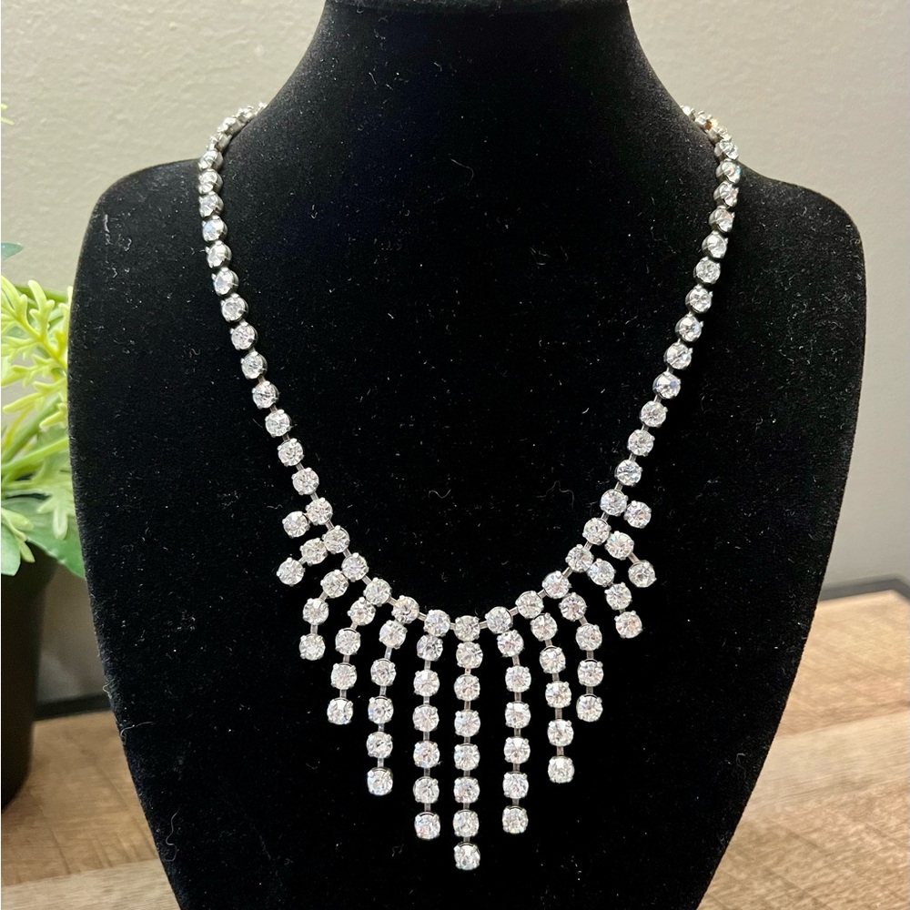 Vintage Jay Flex Sterling Rhinestone Fringe Necklace